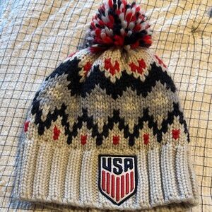 USA women’s  Pom-Pom Beanie - Red, Black, Gray
